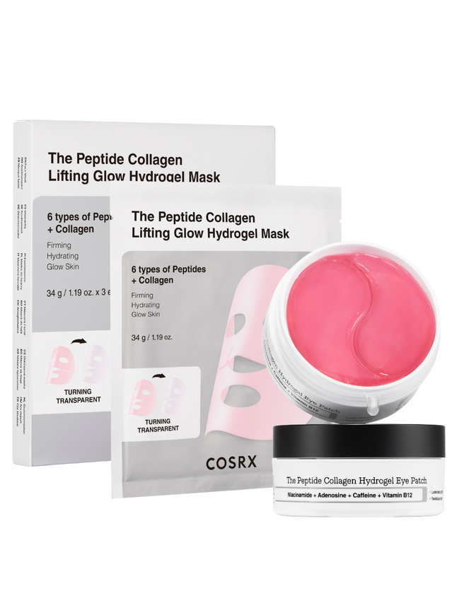 The Collagen Peptide Glow Kit (3 Hydrogel Masks + 60 Eye Patches)