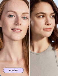 Dos mujeres con distintos tonos de piel clara usando Face Shield FLEX SPF 50 tono fair, mostrando cómo se adapta de forma natural.