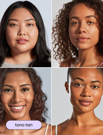 Mujeres con distintos tonos de piel morena mostrando el resultado después de usar Face Shield FLEX SPF 50 en tono tan, con acabado natural.